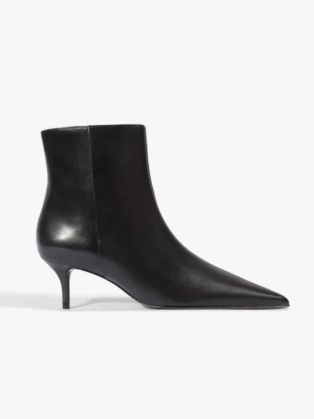 SCHUTZ Black Leather Pointed Toe Kitten Heel Ankle Boots
